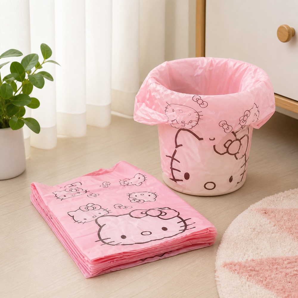 Commercial Kitchen Bin - Pembe Karikatür Kedi Baskılı Yelek Çöp